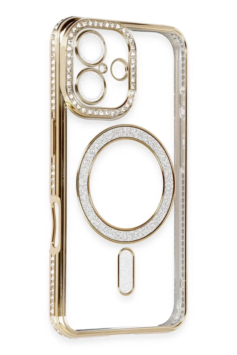 Apple iPhone 16 Kılıf Joke Simli Magneticsafe Kılıf - Gold görsel 3