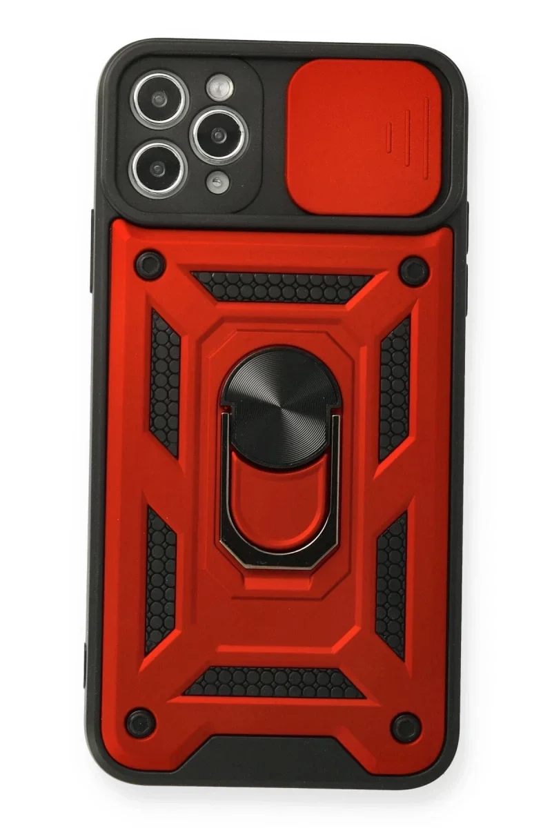 Apple iPhone 11 Pro Max Kılıf Pars Lens Yüzüklü Silikon - Kırmızı