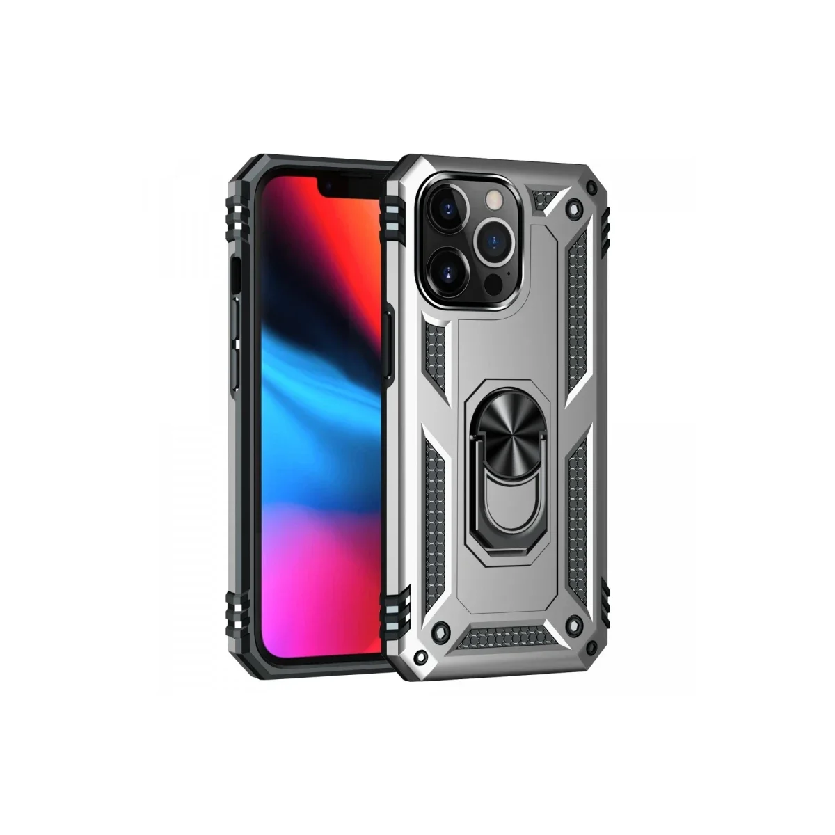 Apple iPhone 13 Pro Kılıf Sofya Yüzüklü Silikon Kapak - Gümüş