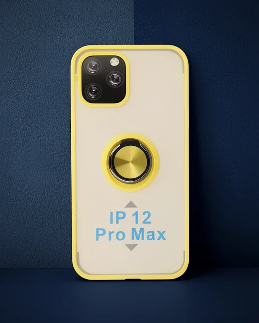 Apple İphone 12 Pro Max Kılıf Montreal Yüzüklü Silikon Kapak - Sarı