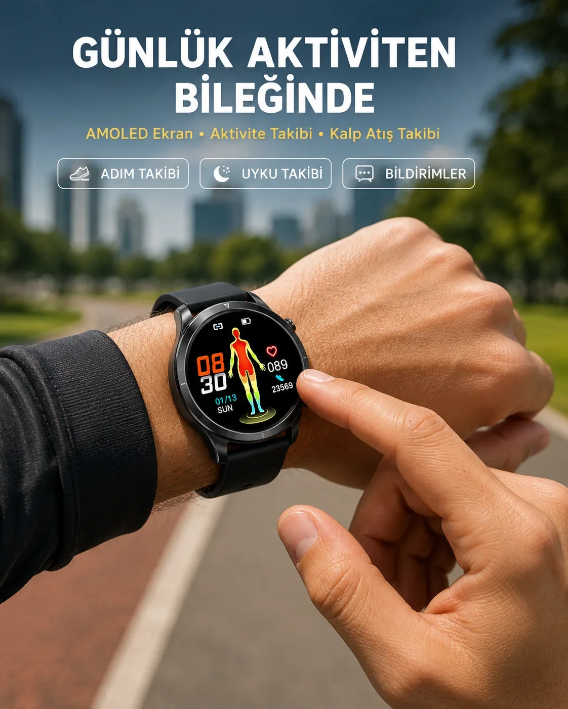 3 Kordonlu AMOLED Akıllı Saat – Sağlık Takipli
