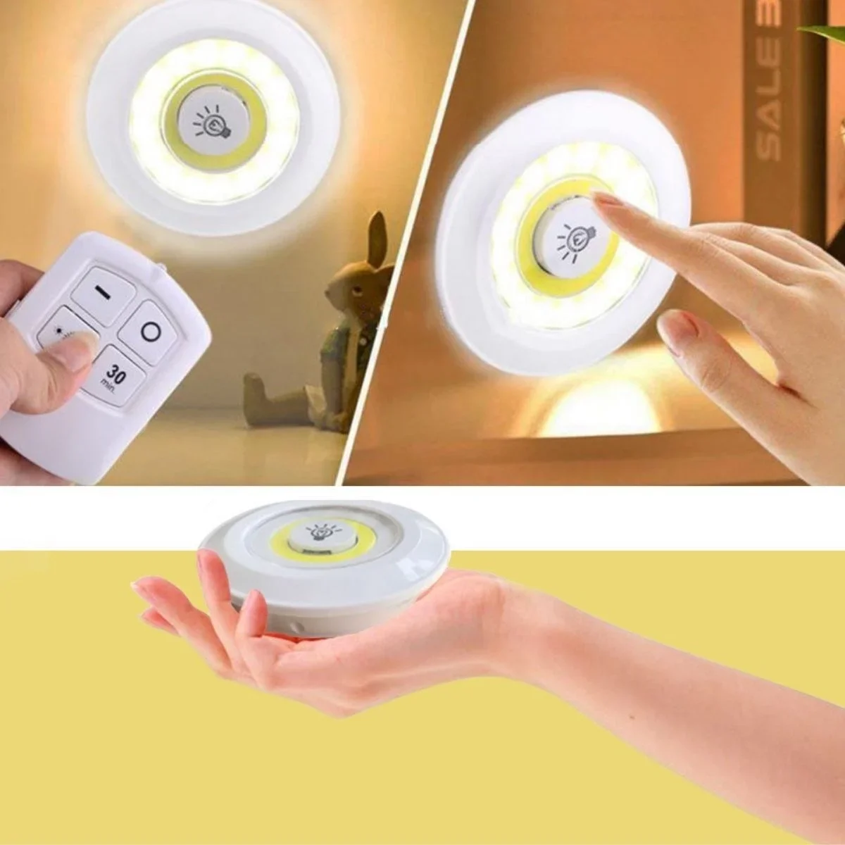 3lü Uzaktan Kumandalı Pilli Yapışkanlı Kablosuz Led Spot Lambalar görsel 6
