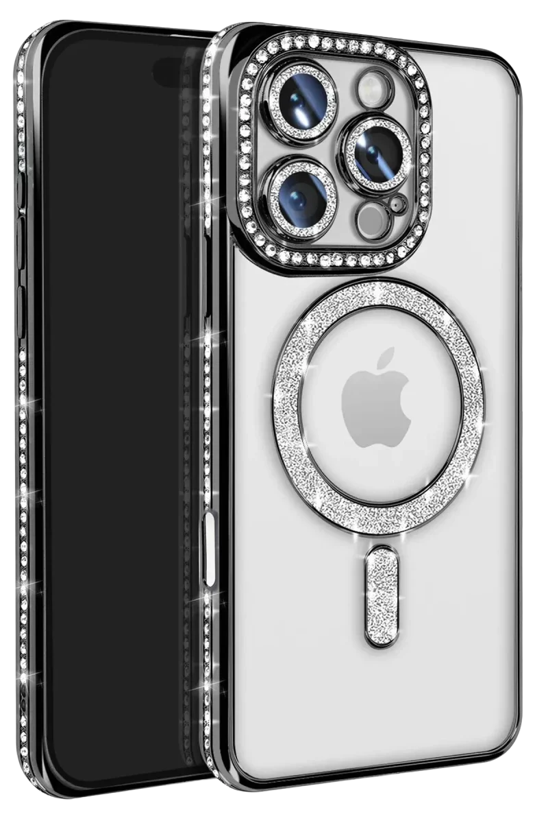 Apple iPhone 16 Pro Max Kılıf Joke Simli Magneticsafe Kılıf - Siyah