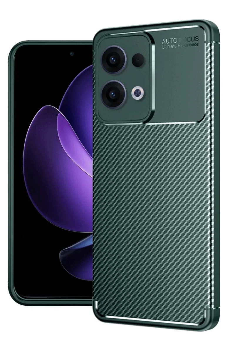 Oppo Reno 13 Pro Kılıf Auto Focus Karbon Kapak - Koyu Yeşil