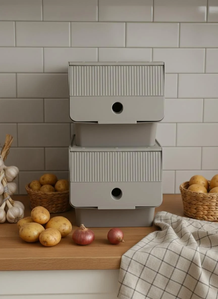 Vizon 2'Li 13,5 LT Modubox Kayar Kapaklı Saklama Kabı & Patates Soğan Kovası & Erzak Kutusu görsel 4