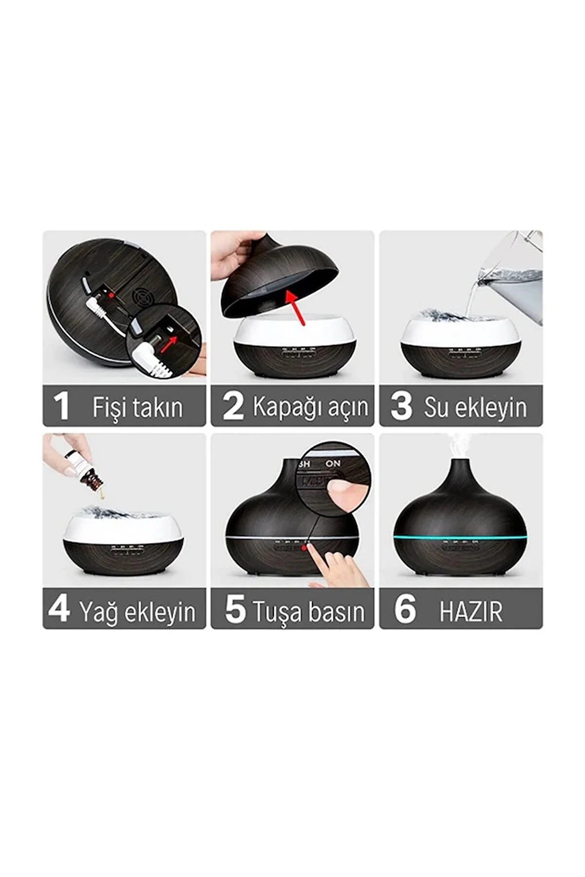 Vothoon Hava Nemlendirici 7 Led Işıklı Aromatik Oda Kokusu 550 Ml Kahve Aroma Difüzörü Buhar Makinası görsel 3