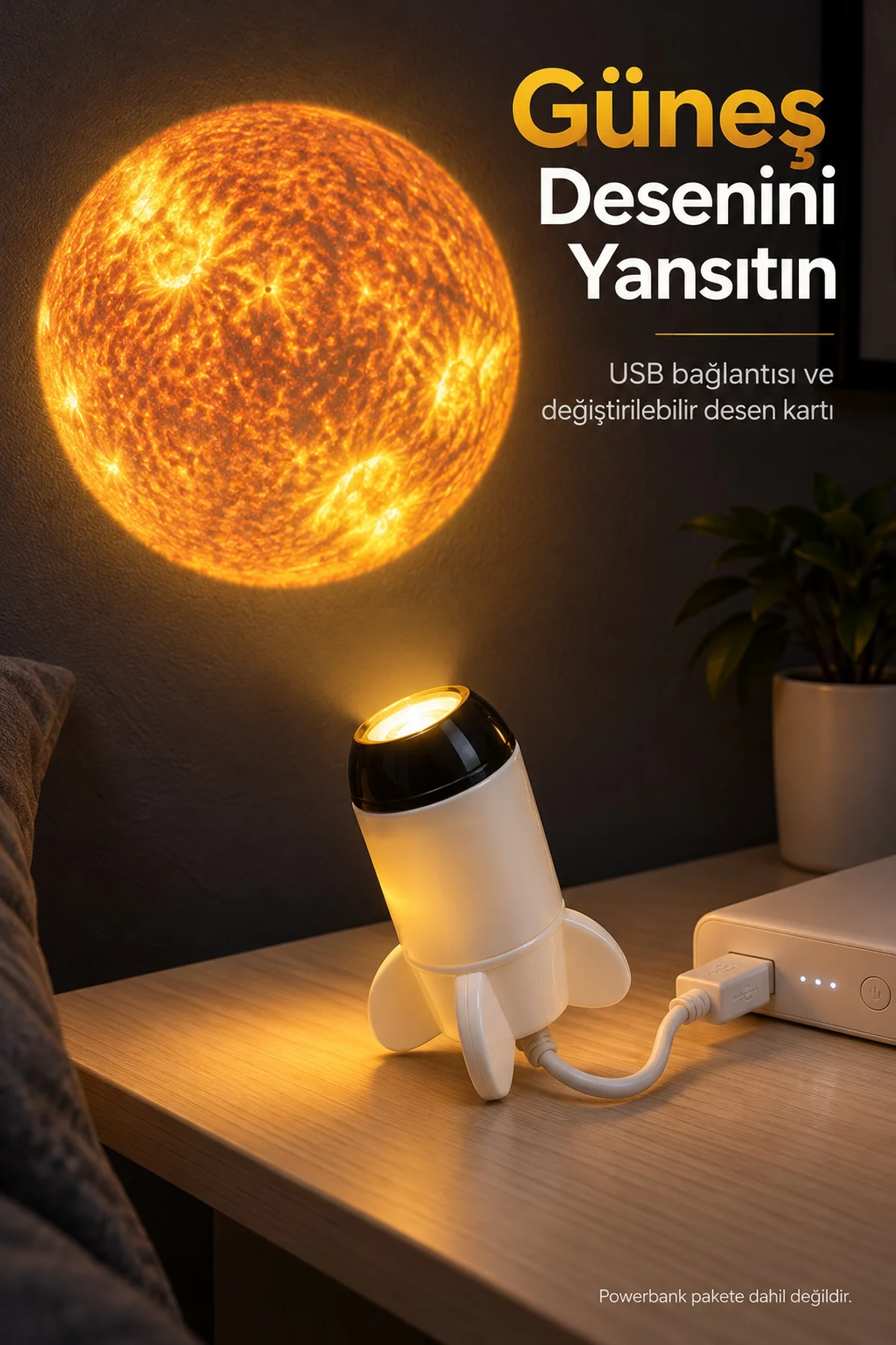 Roket Şeklinde Projeksiyon Lambası Değiştirilebilir Görsel Kartlı