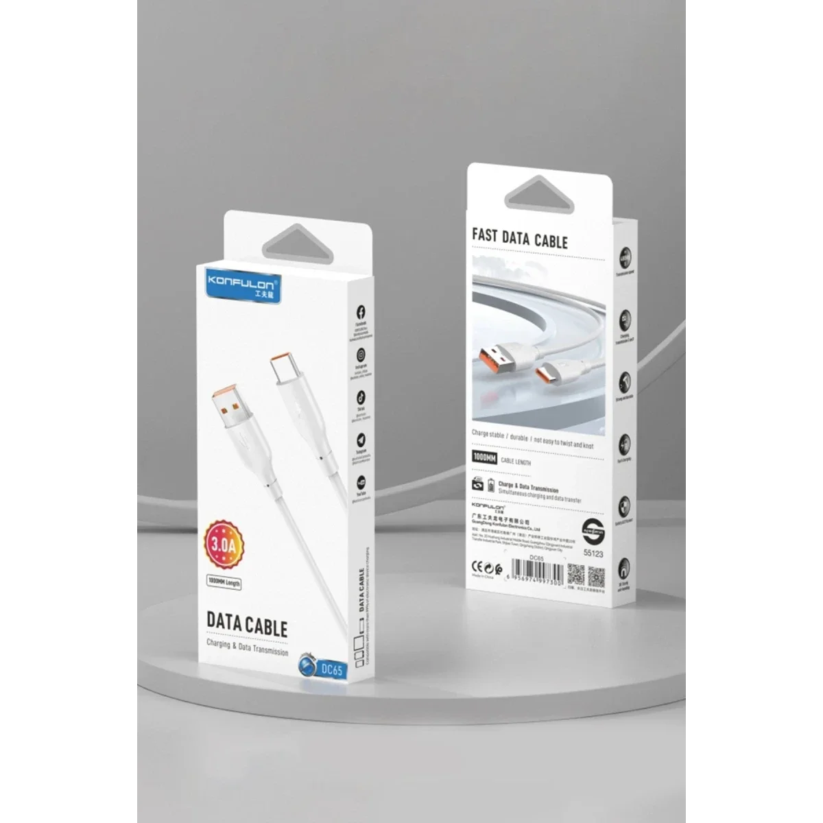 Konfulon DC65 USB to Type-C 1M 3.0A Hızlı Şarj Kablo - Beyaz görsel 4