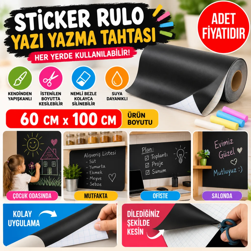 Sticker Rulo Yapışkanlı Çocuk Yazı Yazma Tahtası Yazı Yazma Sticker