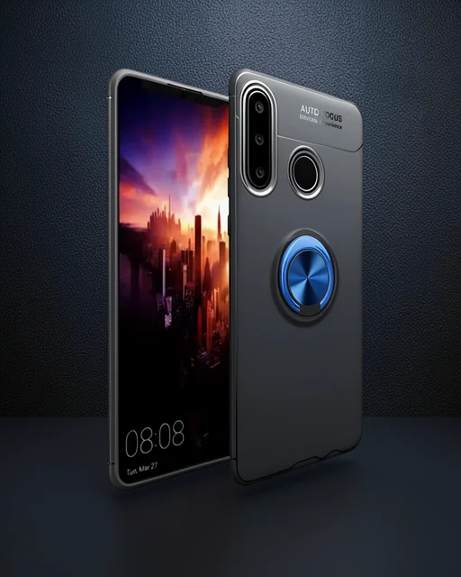 Huawei Y6p Kılıf Range Yüzüklü Silikon - Siyah-mavi