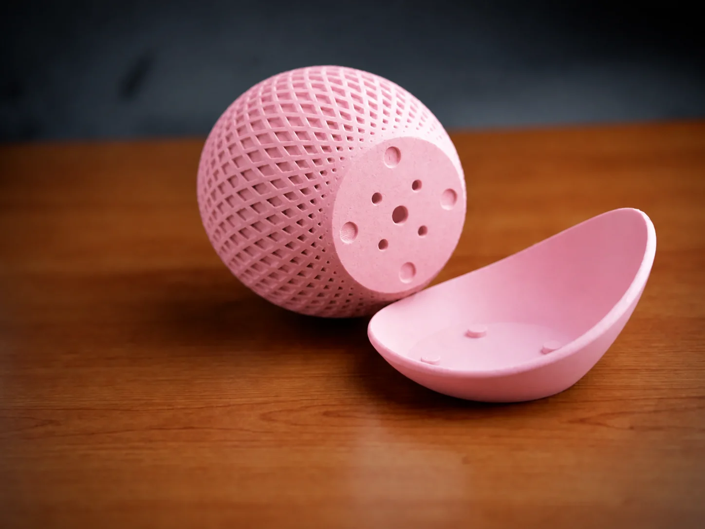 3D Baskı Küre Saksı - Kafes Dokulu İki Parçalı Dekoratif Saksı - Pembe-Pembe görsel 2