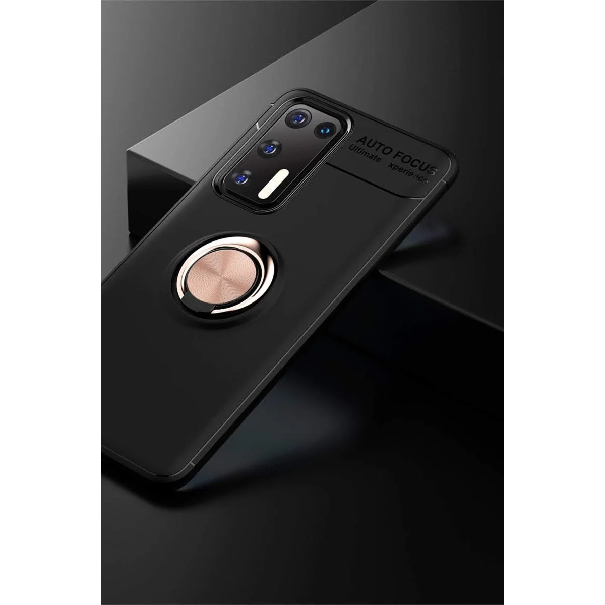 Huawei P40 Kılıf Range Yüzüklü Silikon - Siyah-gold görsel 3