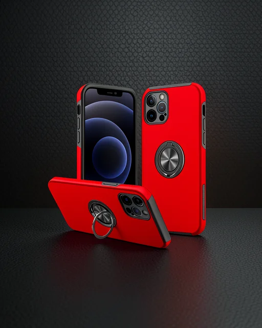 Apple İphone 12 Pro Max Kılıf Elit Yüzüklü Kapak - Kırmızı