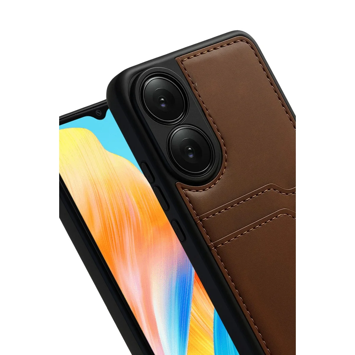 Oppo A38 Sara Kartvizitli Deri Kılıf - Taba görsel 2