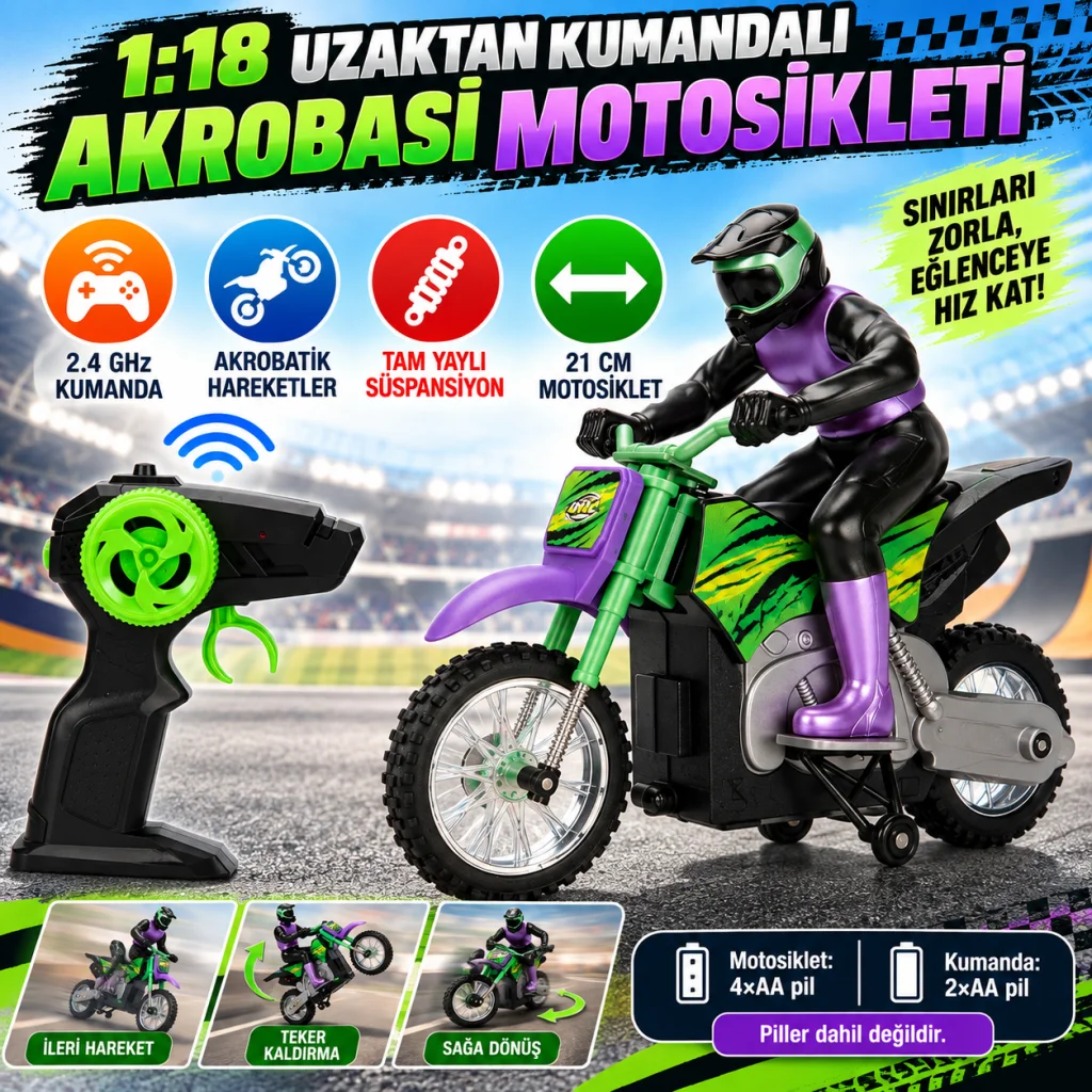 1:18 Uzaktan Kumandalı Akrobasi Motosikleti