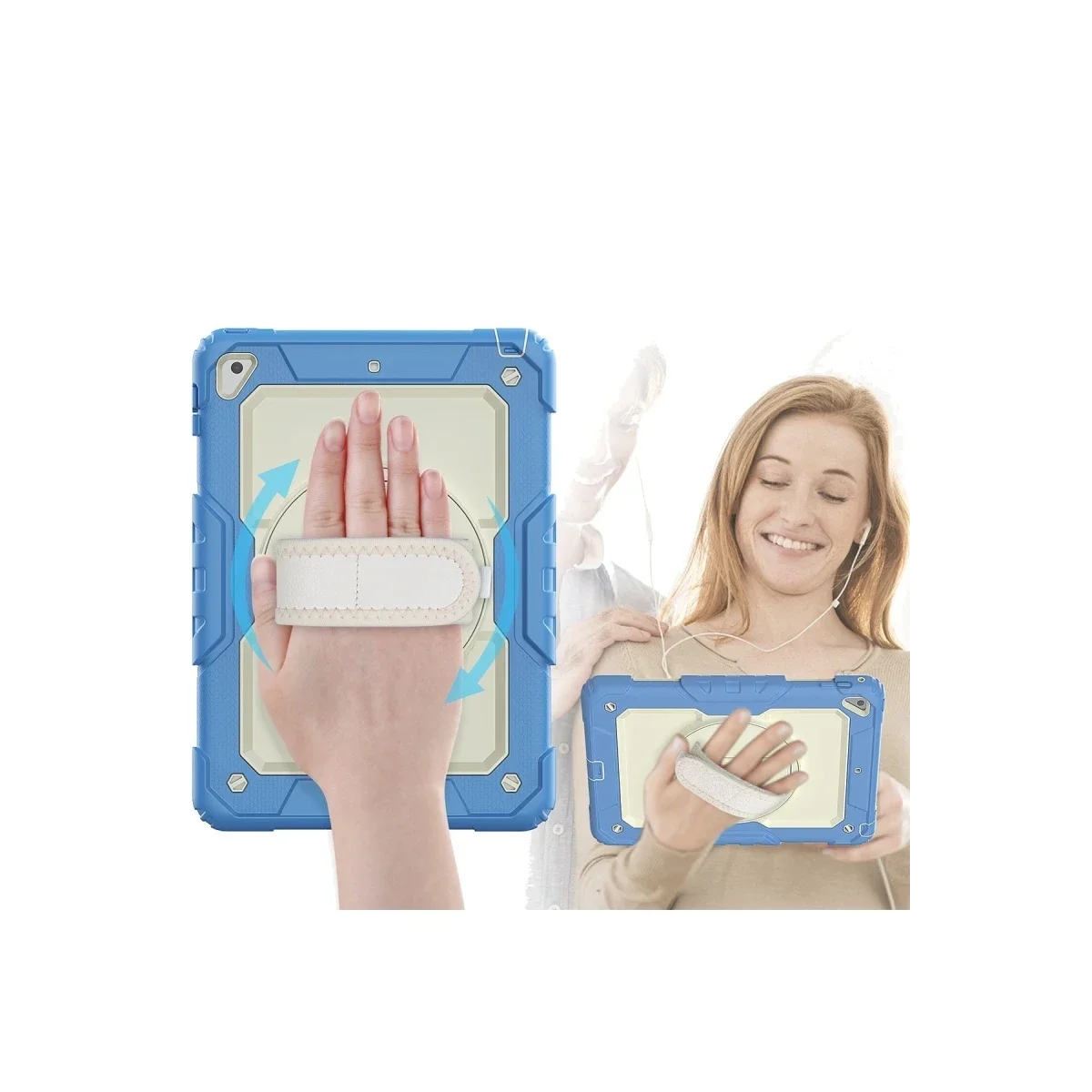 Apple iPad 5 Air 9.7 Kılıf Strap New Tablet Kapak - Mavi görsel 2
