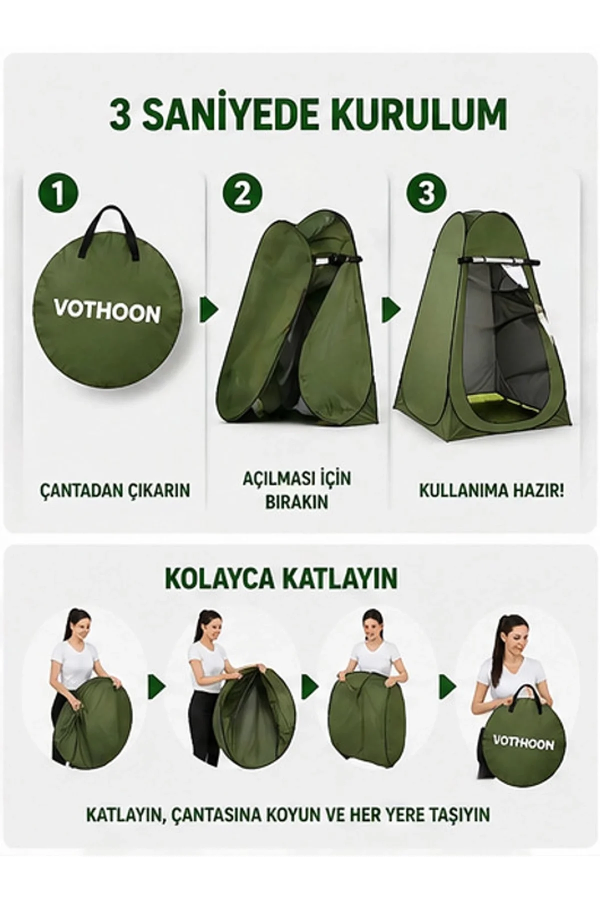 Otomatik Kabin Giyinme Çadırı 120x120x190 Cm Üst Havalandırma Yan Pencereli Duş & Wc Çadırı görsel 2