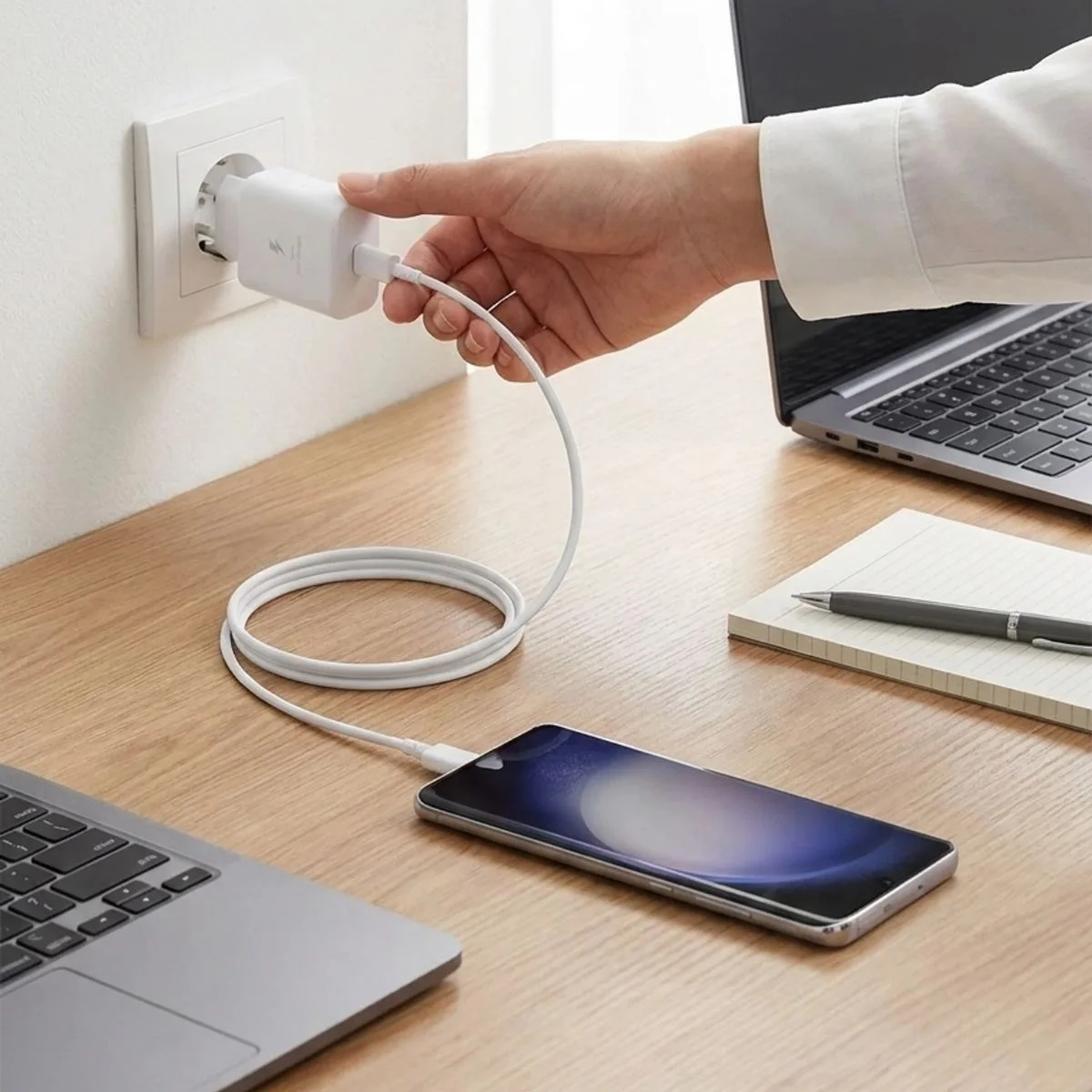 45W Süper Hızlı Şarj Adaptörü USB-C PD 3.0 PPS Fast Charger + 5A Type-C to Type-C Kablo görsel 2