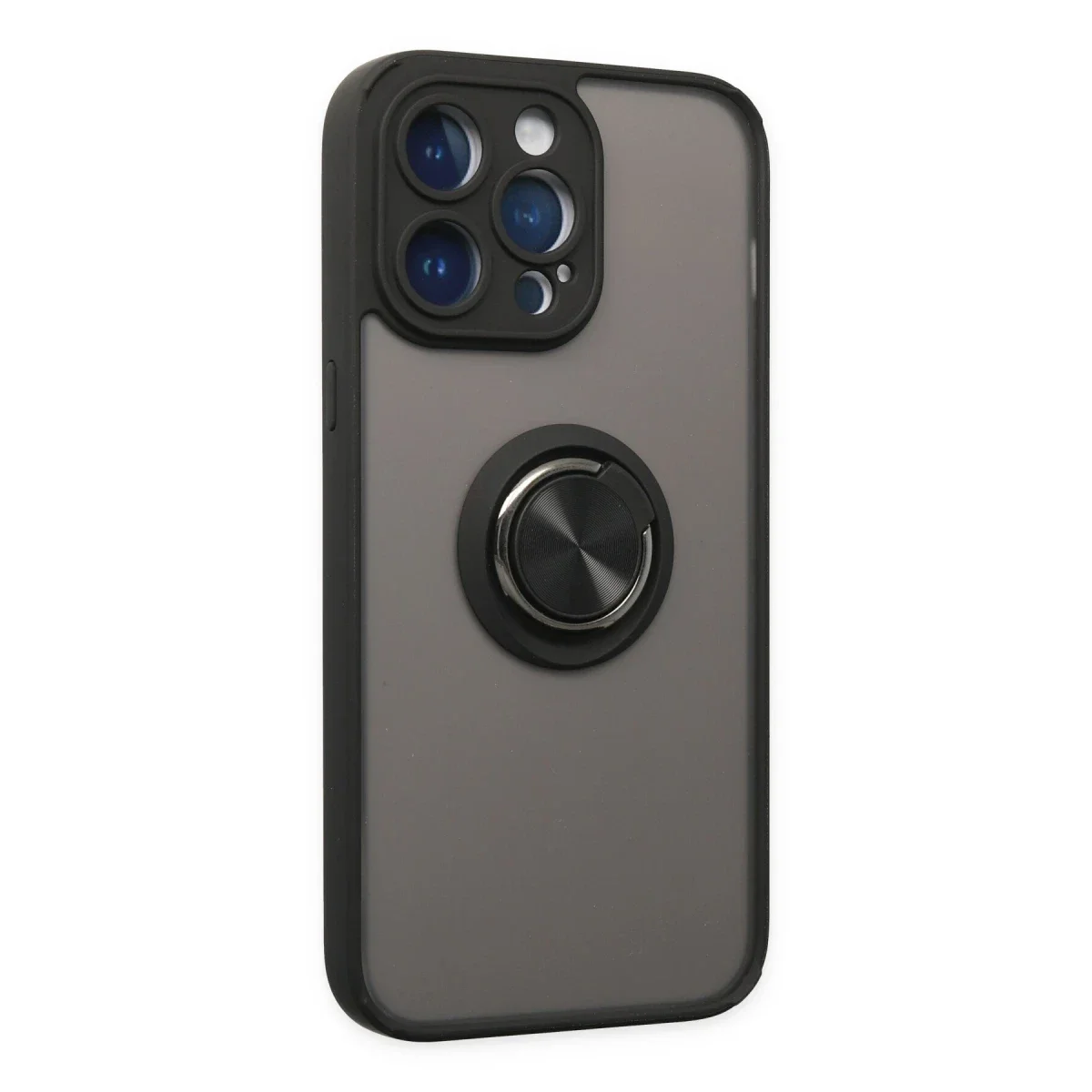 Apple iPhone 14 Pro Kılıf Montreal Yüzüklü Silikon Kapak - Siyah görsel 2