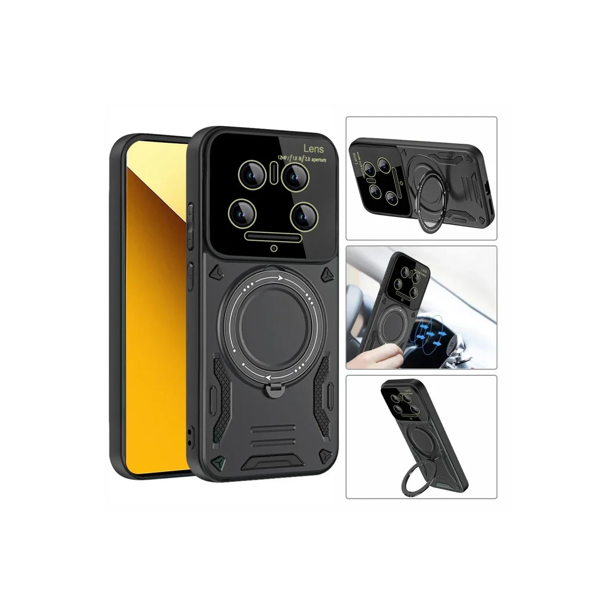 Xiaomi Mi 14 Ultra Kılıf Joy Lens Standlı Kapak - Koyu Yeşil görsel 2