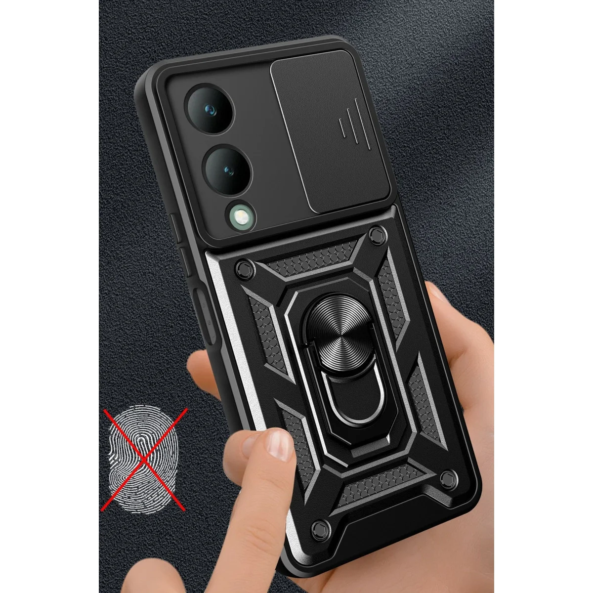 Vivo Y17s Kılıf Pars Lens Yüzüklü Silikon - Gümüş görsel 2