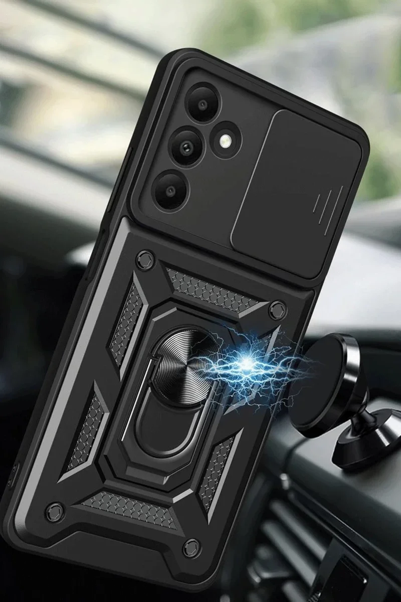 Samsung Galaxy M15 Kılıf Pars Lens Yüzüklü Silikon - Siyah görsel 2