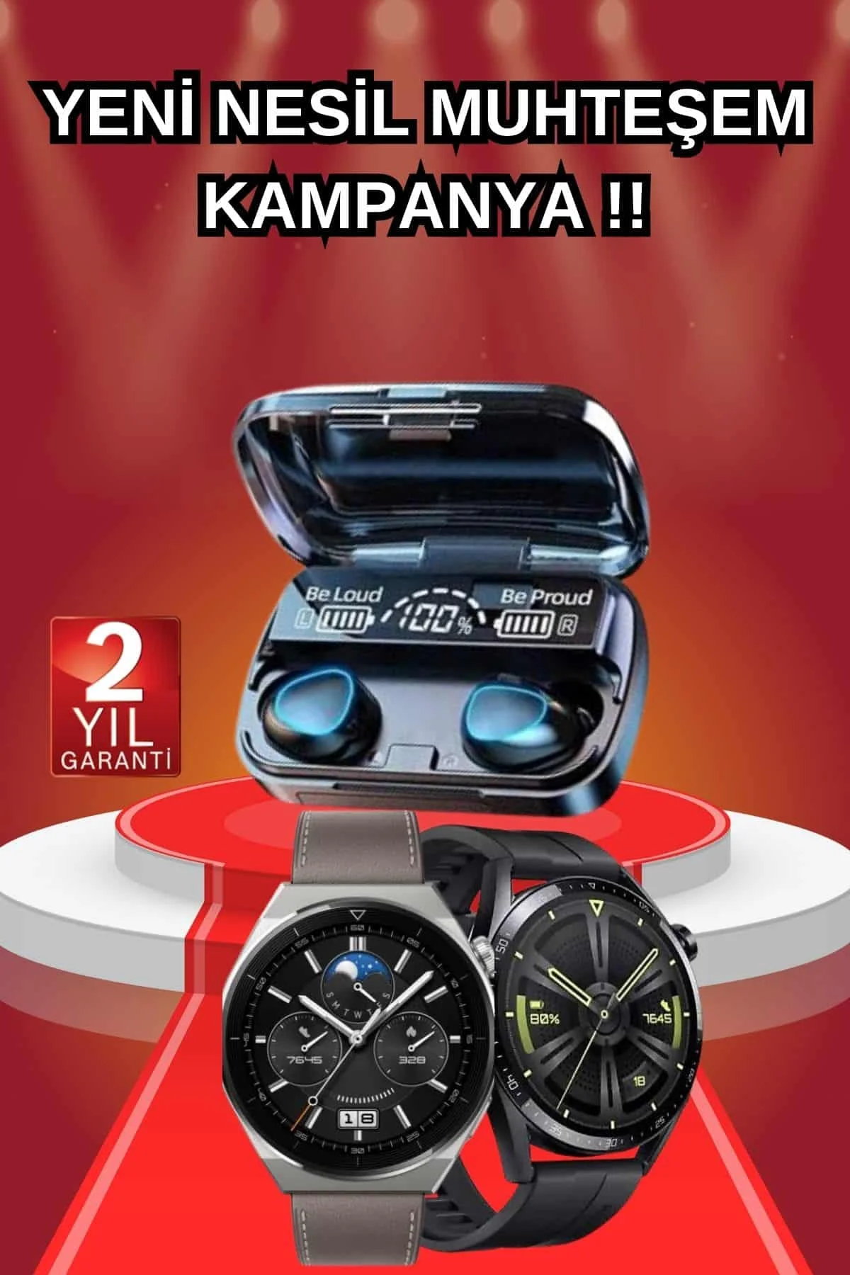 İkili Set Akıllı Saat Ve Bluetooth Kulaklık Kablosuz Uzun Pil Ömrü Spor Modları