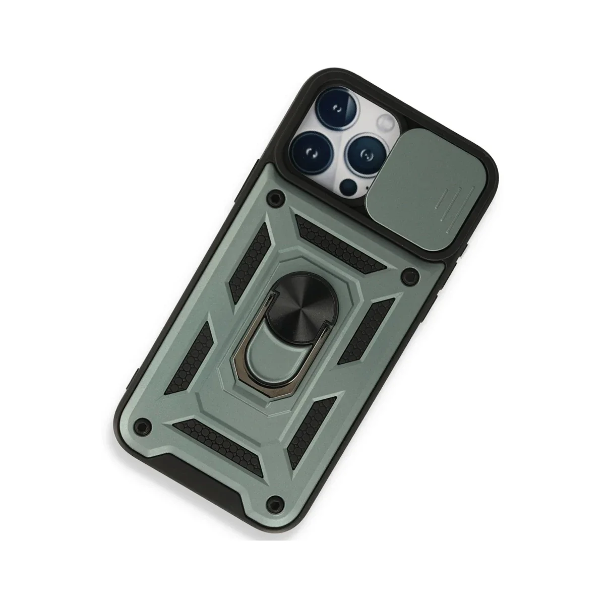 Apple iPhone 15 Pro Kılıf Pars Lens Yüzüklü Silikon - Yeşil görsel 2