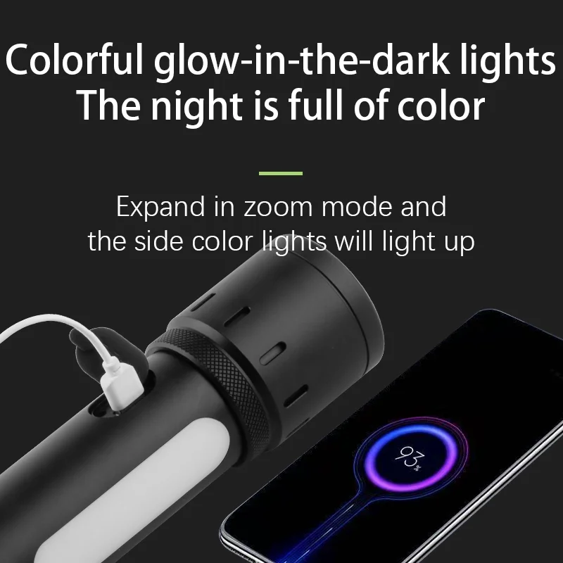 BD-6 30W TG + RGB LED Alüminyum Alaşımlı Zoomlu Type-C Pil Göstergeli Şarjlı El Feneri görsel 3