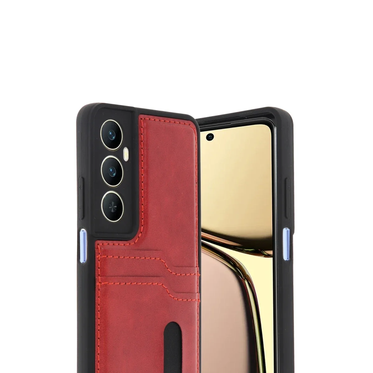 Realme C65 Sara Kartvizitli Deri Kılıf - Kırmızı görsel 2
