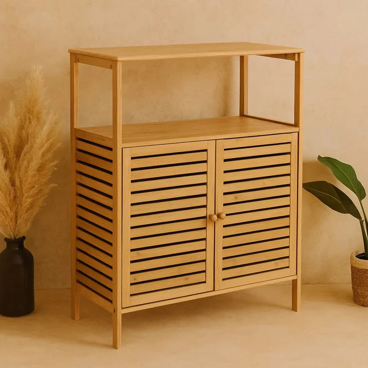 Çok Amaçlı Bambu Dolap 66x33x85 cm - Organizer Raflı görsel 4