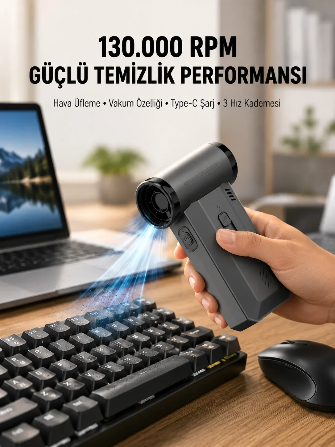 130000 RPM Çok Fonksiyonlu Şarjlı Hava Üfleme ve Vakum Tezlik Cihazı
