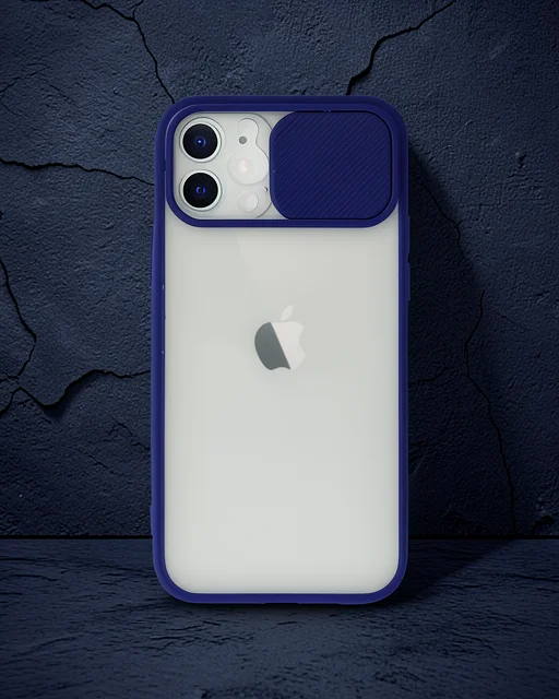 Apple İphone 12 Kılıf Palm Buzlu Kamera Sürgülü Silikon - Lacivert
