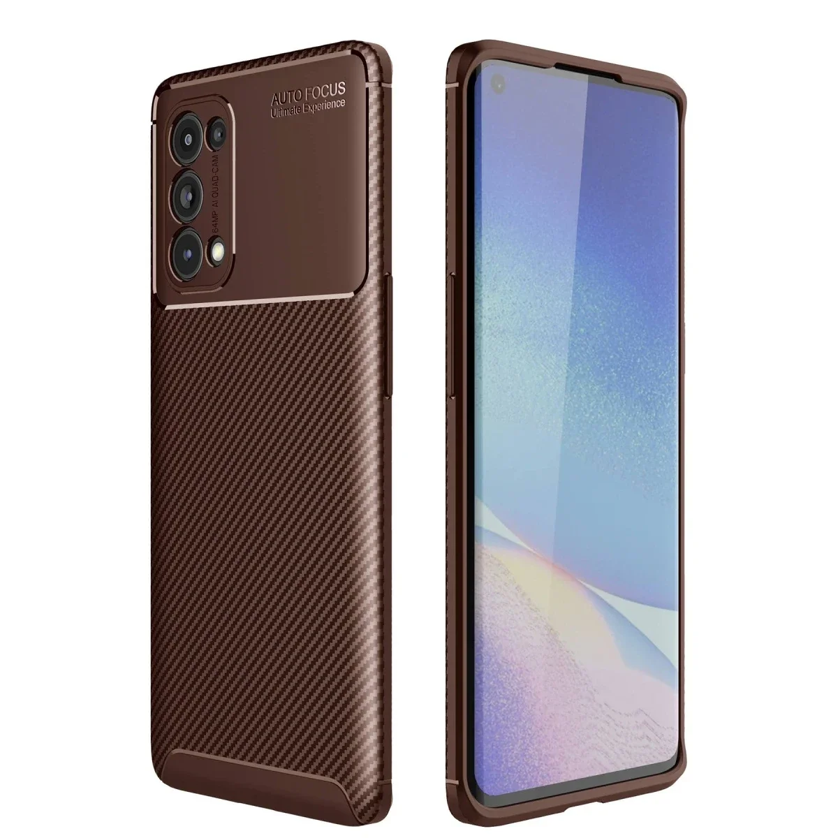 Oppo Reno 5 Pro Kılıf Auto Focus Karbon Kapak - Kahverengi