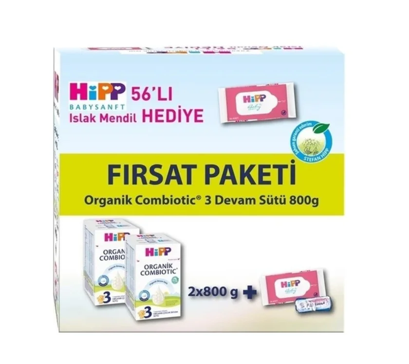 3 Organik Combiotic Bebek Sütü 800 Gr X2 Islak Mendil Hediyeli