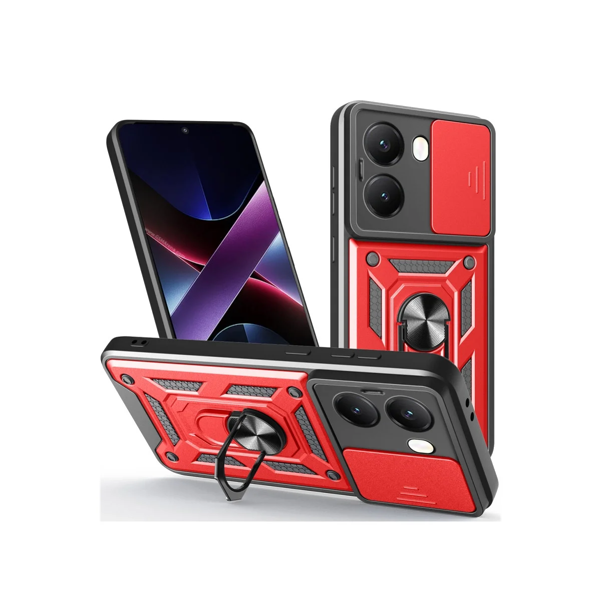 Xiao Poco X7 Pro Kılıf Pars Lens Yüzüklü Silikon - Kırmızı