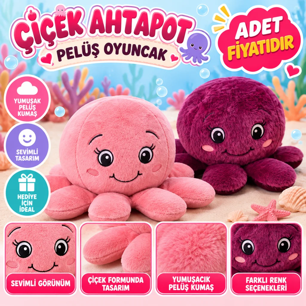 ÇİÇEK AHTAPOT PELUŞ OYUNCAK (adet fiyatıdır)