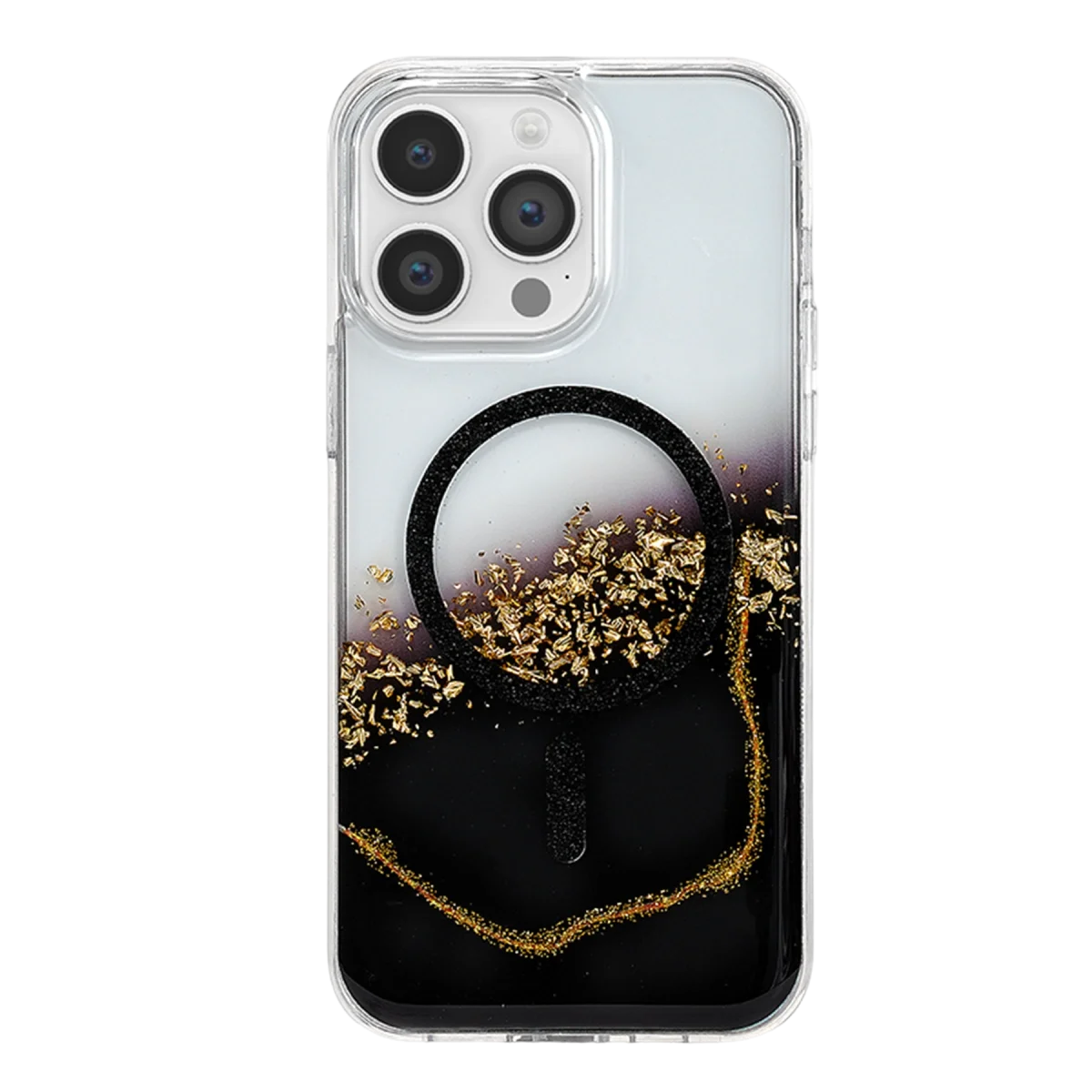 Onegif Apple İphone 15 Pro Max Lotus Simli Magsafe Kapak - Siyah görsel 3