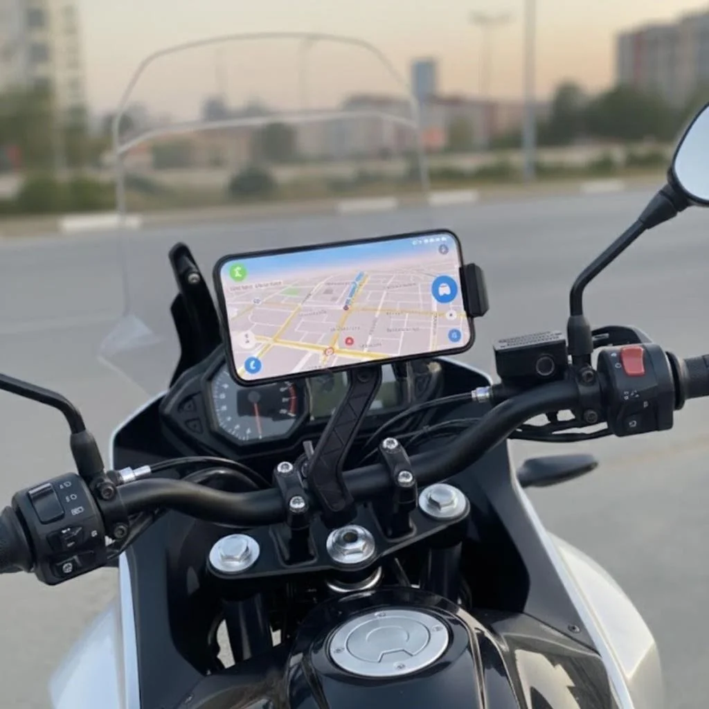 Motosiklet Gidon Telefon Tutucu–360° Döner, Kaymaz Sabitleme Sistemli, Sarsıntı Önleyici Telefon Tutucu Aparat görsel 2