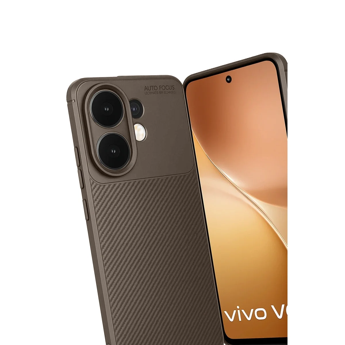 Vivo V60 5g Auto Focus Karbon Kapak - Kahverengi görsel 3