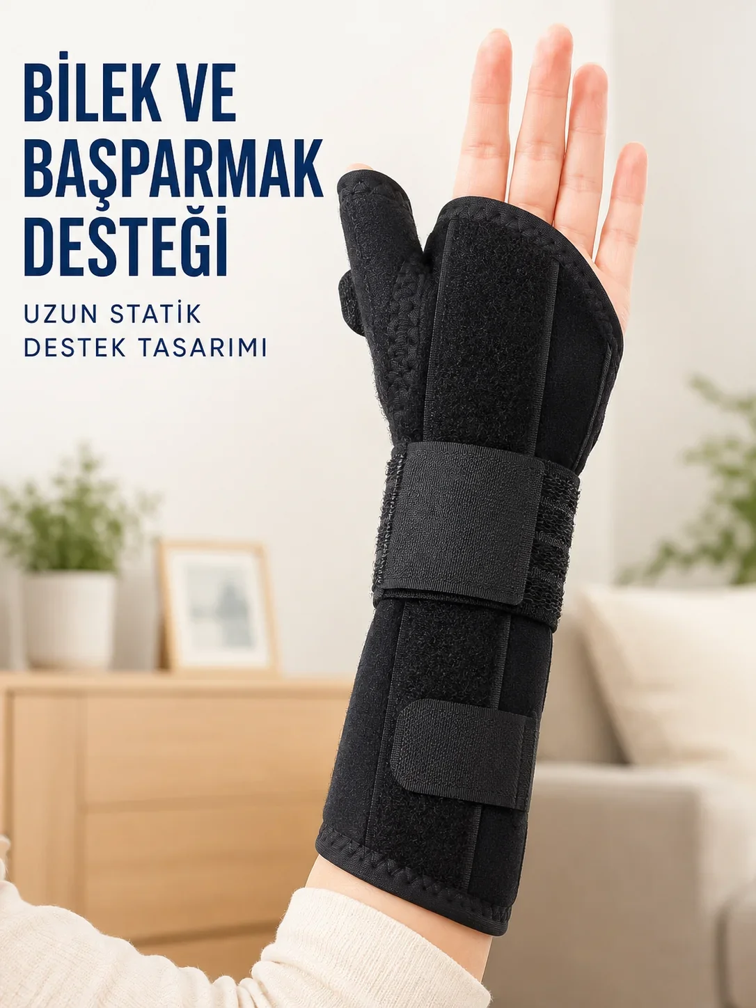 Başparmak ve El Bilek Destek Ateli Metal Destekli Ayarlanabilir Cırtlı Bileklik