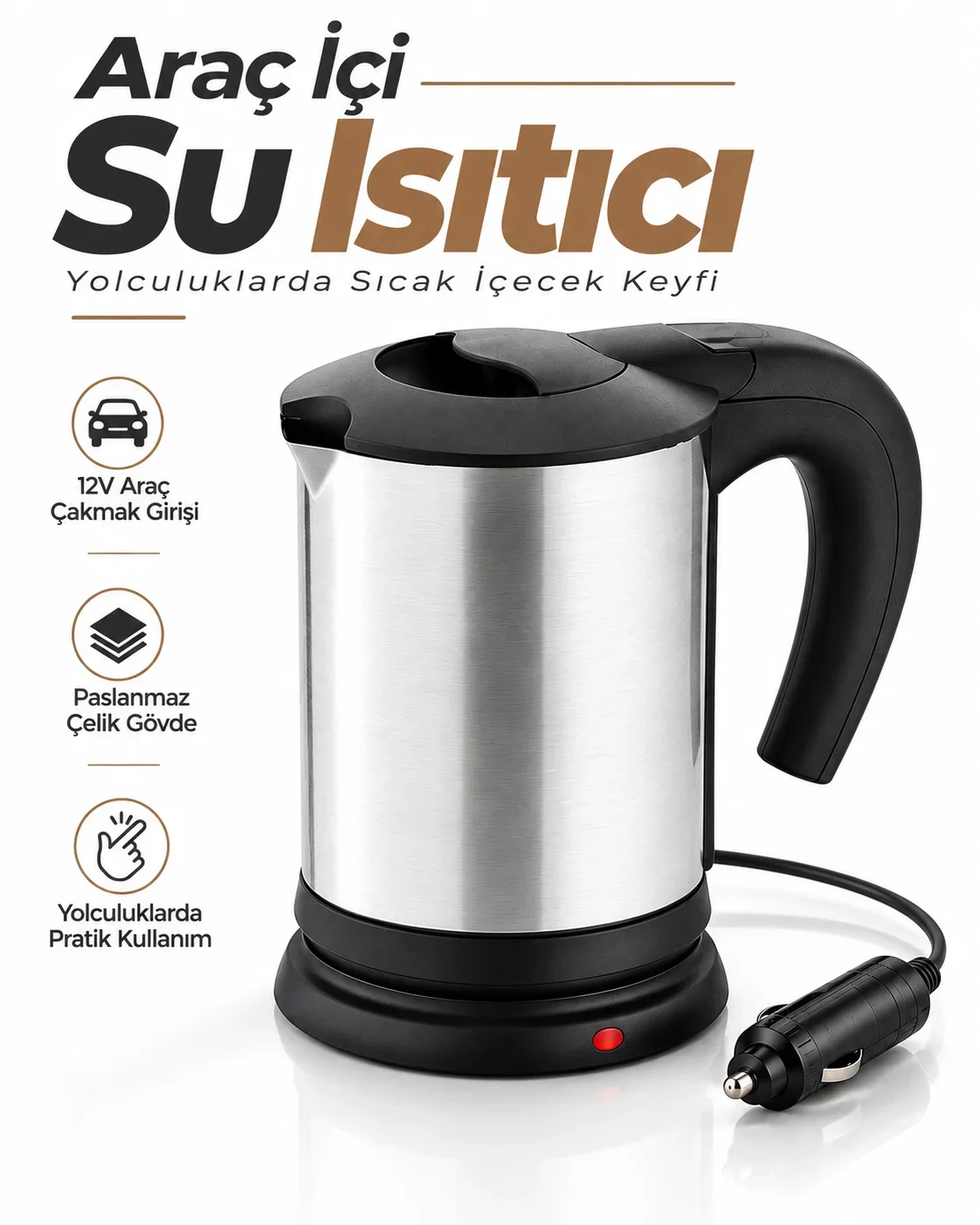 12V Araç Çakmak Girişli Taşınabilir Su Isıtıcı