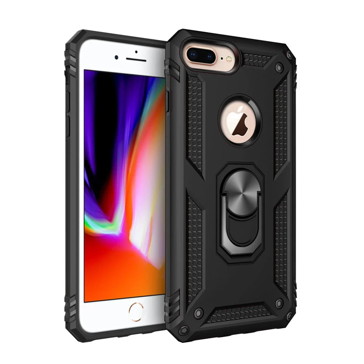 Apple iPhone 7 Plus Kılıf Sofya Yüzüklü Silikon Kapak - Siyah görsel 3