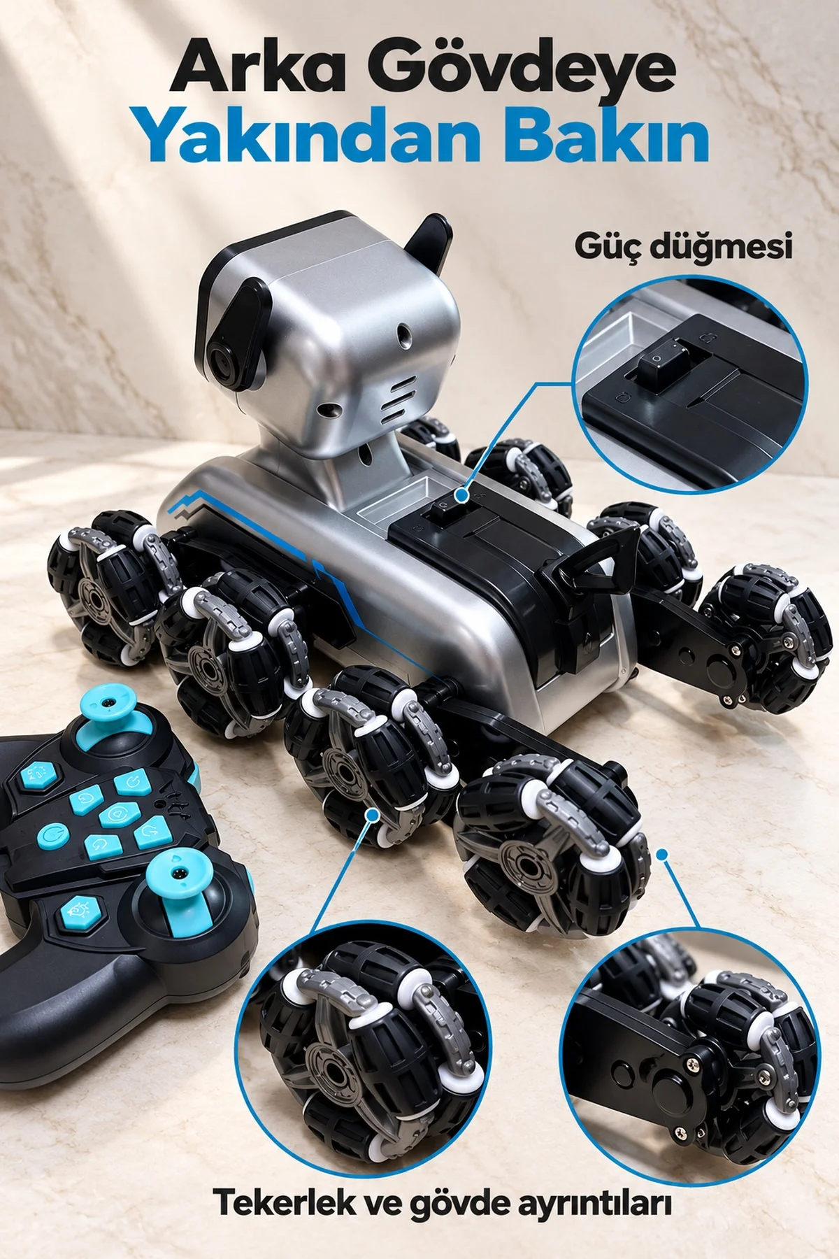 Saat Kumandalı Sekiz Tekerlekli Şarjlı Robot Köpek görsel 4