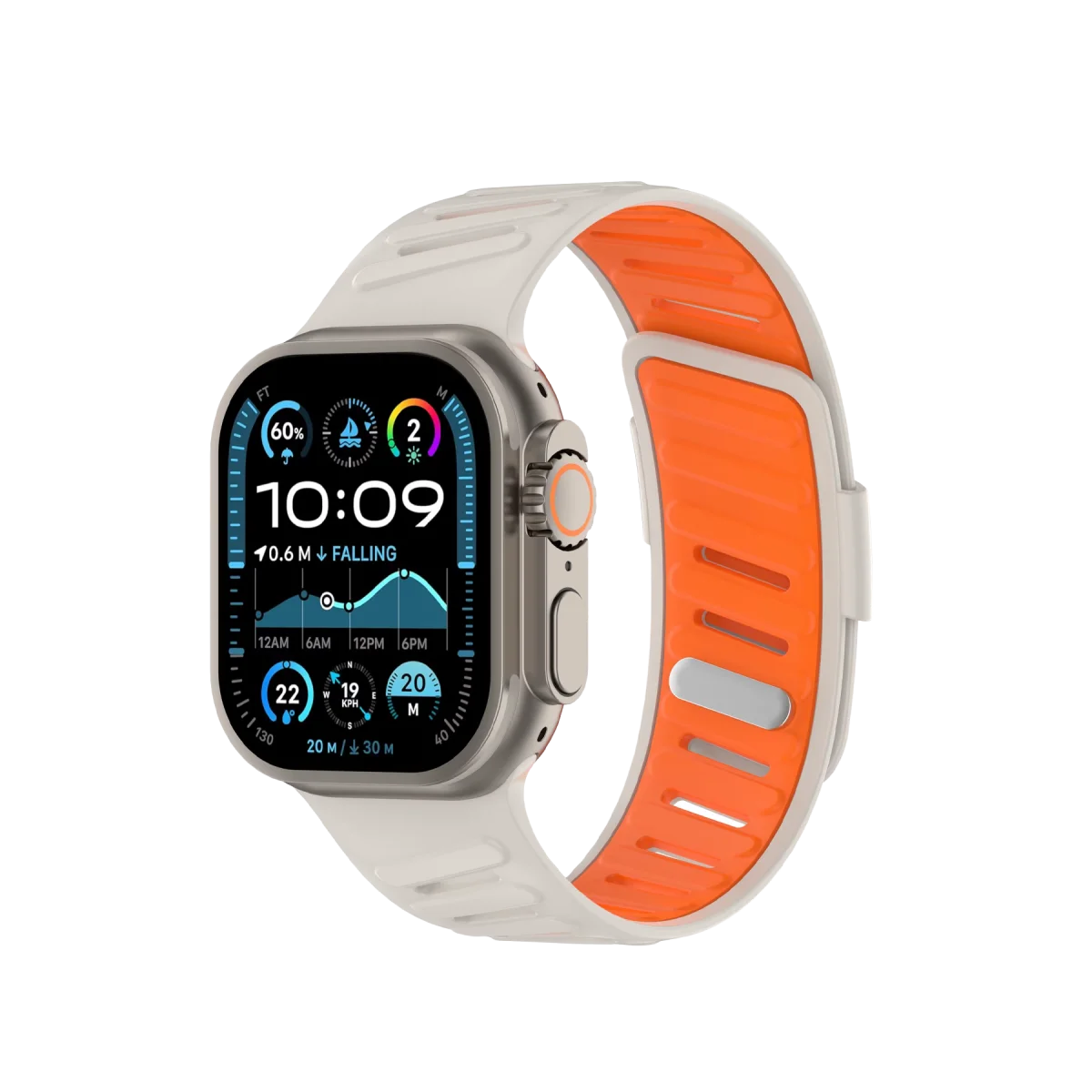 Apple Watch Ultra 49mm Twin Silikon Kordon - Beyaz-Turuncu