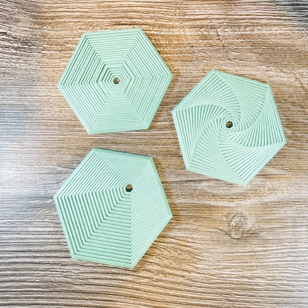 3D Baskı Super Fidget Coaster Seti - Altıgen Desenli Bardak Altlığı ve Tutucu-Mint görsel 2