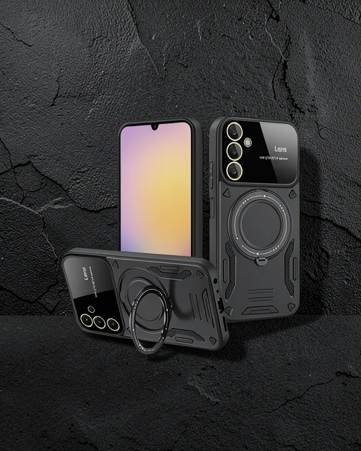 Samsung Galaxy A05s Kılıf Joy Lens Standlı Kapak - Siyah