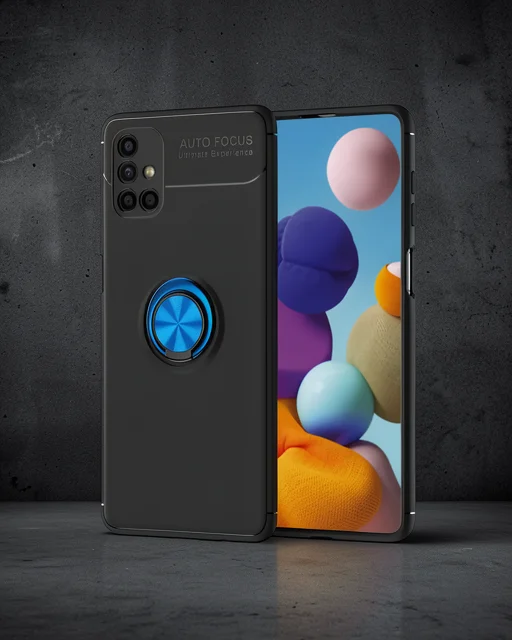 Samsung Galaxy M51 Kılıf Range Yüzüklü Silikon - Siyah-mavi