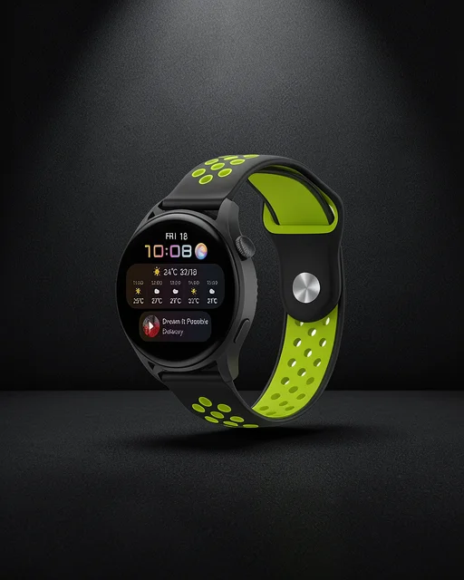 Watch 20mm Spor Delikli Kordon - Siyah-yeşil