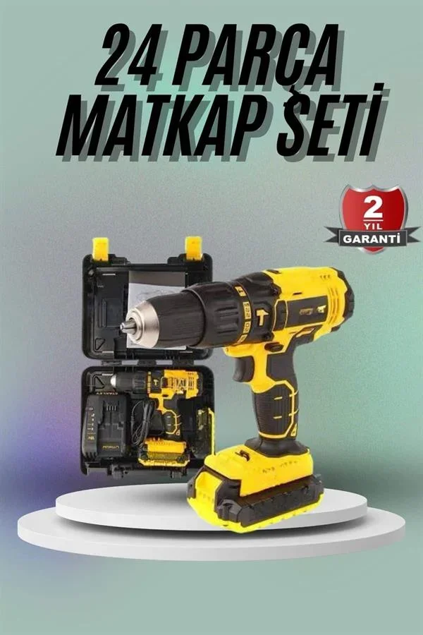 Matkap Seti 24 Parça Çift Bataryalı Darbeli Led Işıklı Vidalama görsel 2